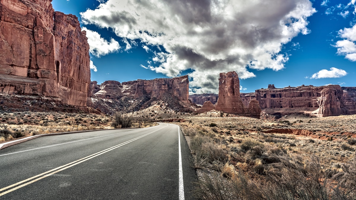 Scenic view of Arches National Park from the scenic byway in Moab, Utah, USA.